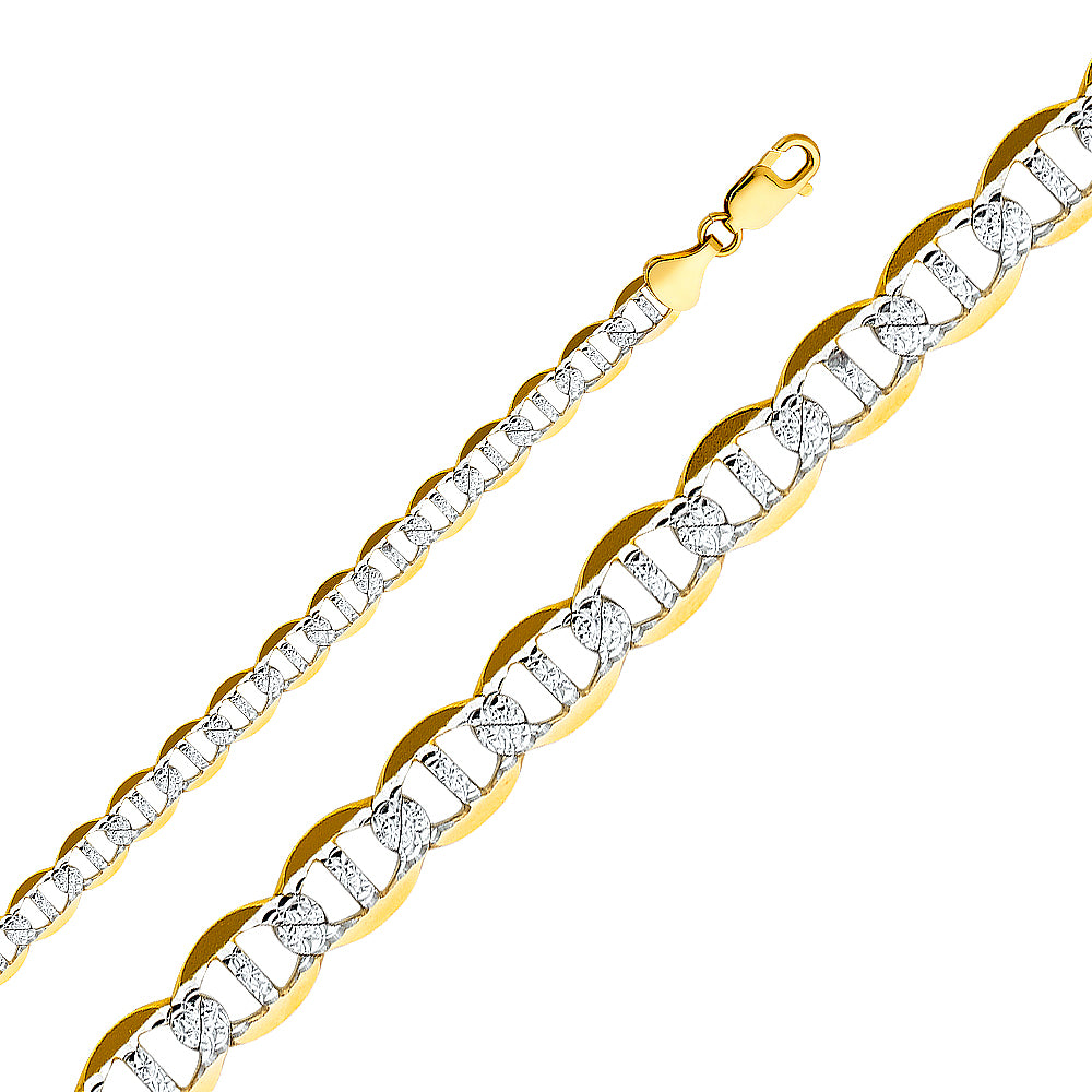 14K White Gold Flat Mariner White Pave 7.7mm Chain - CH-0335