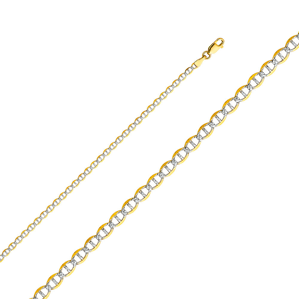 14K White Gold Flat Mariner White Pave 3.4mm Chain - CH-0339