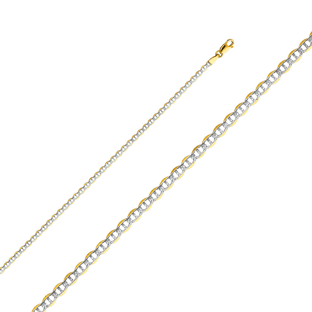 14K White Gold Flat Mariner White Pave 2.5mm Chain - CH-0340