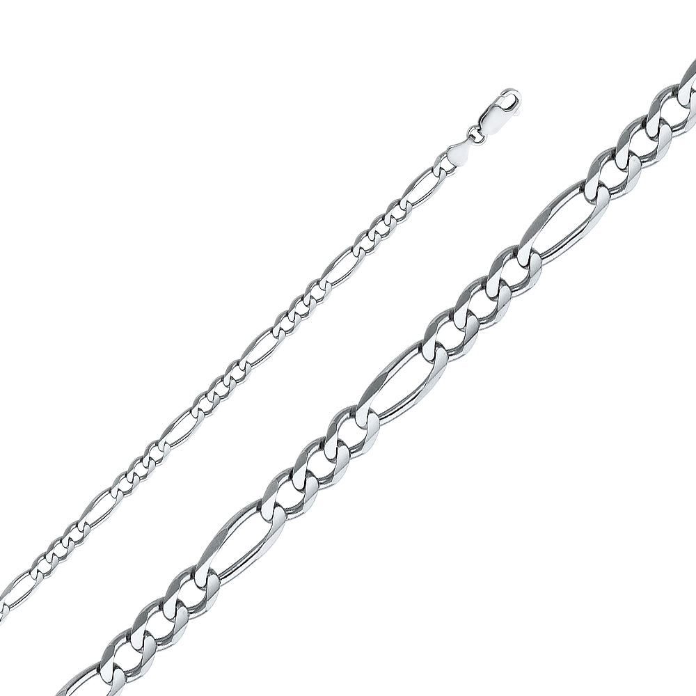 14K White Gold Figaro 3+1 Concave Regular White 4.7mm Chain - CH-0342