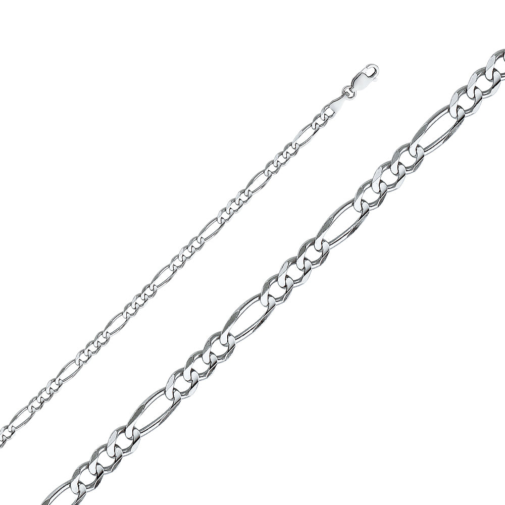 14K White Gold Figaro 3+1 Concave Regular White 4mm Chain - CH-0343