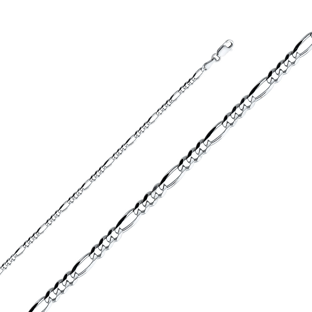 14K White Gold Figaro 3+1 Concave Regular White 3.1mm Chain - CH-0344