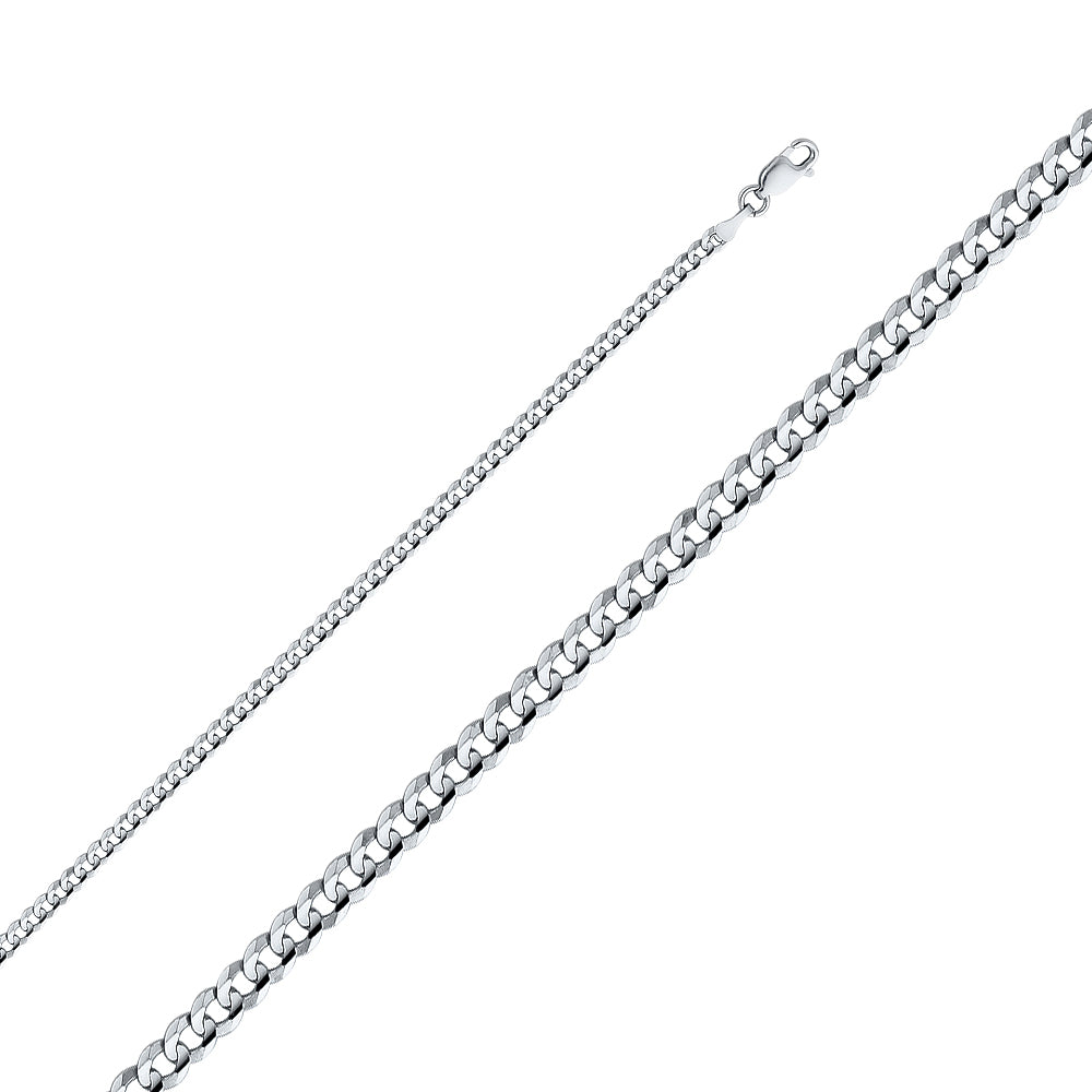 14K White Gold Curb Concave Regular White 3.1mm Chain - CH-0350
