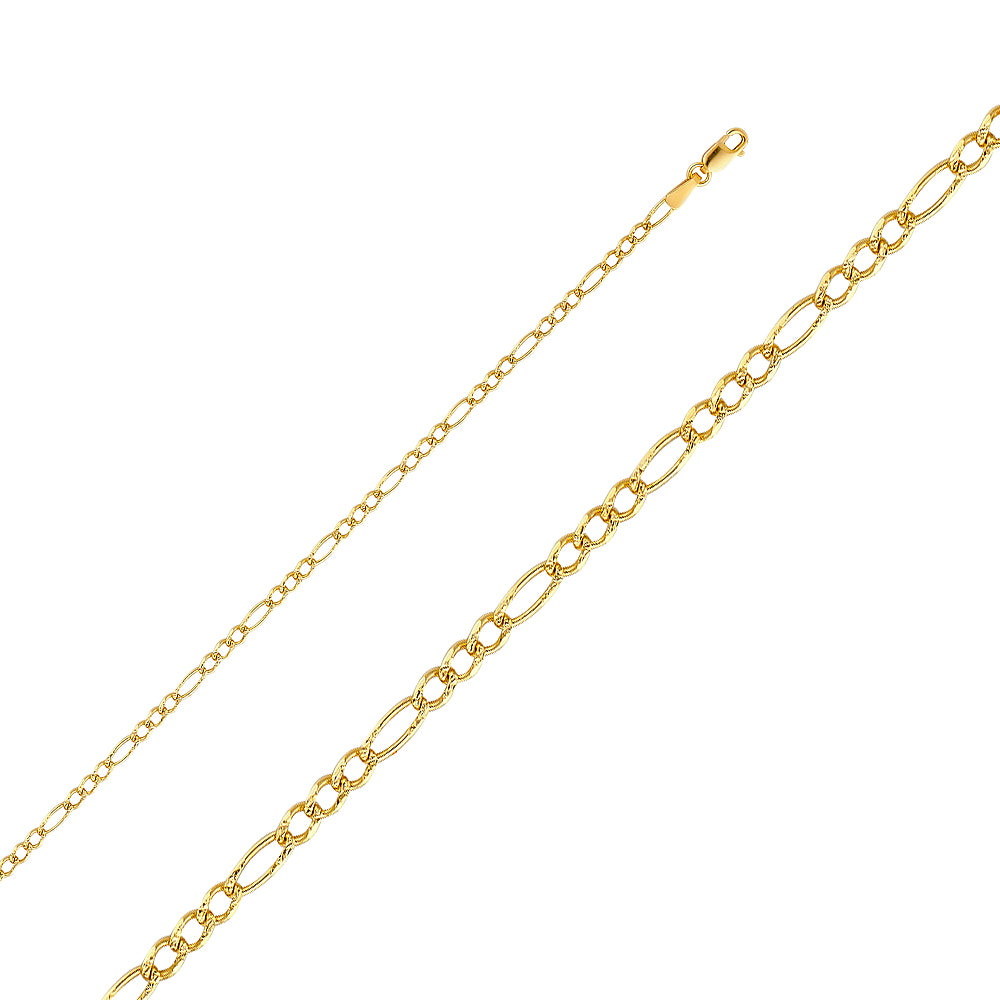 14K Yellow Gold Figaro 3+1 Regular D.C. 2.7mm Chain - CH-0355