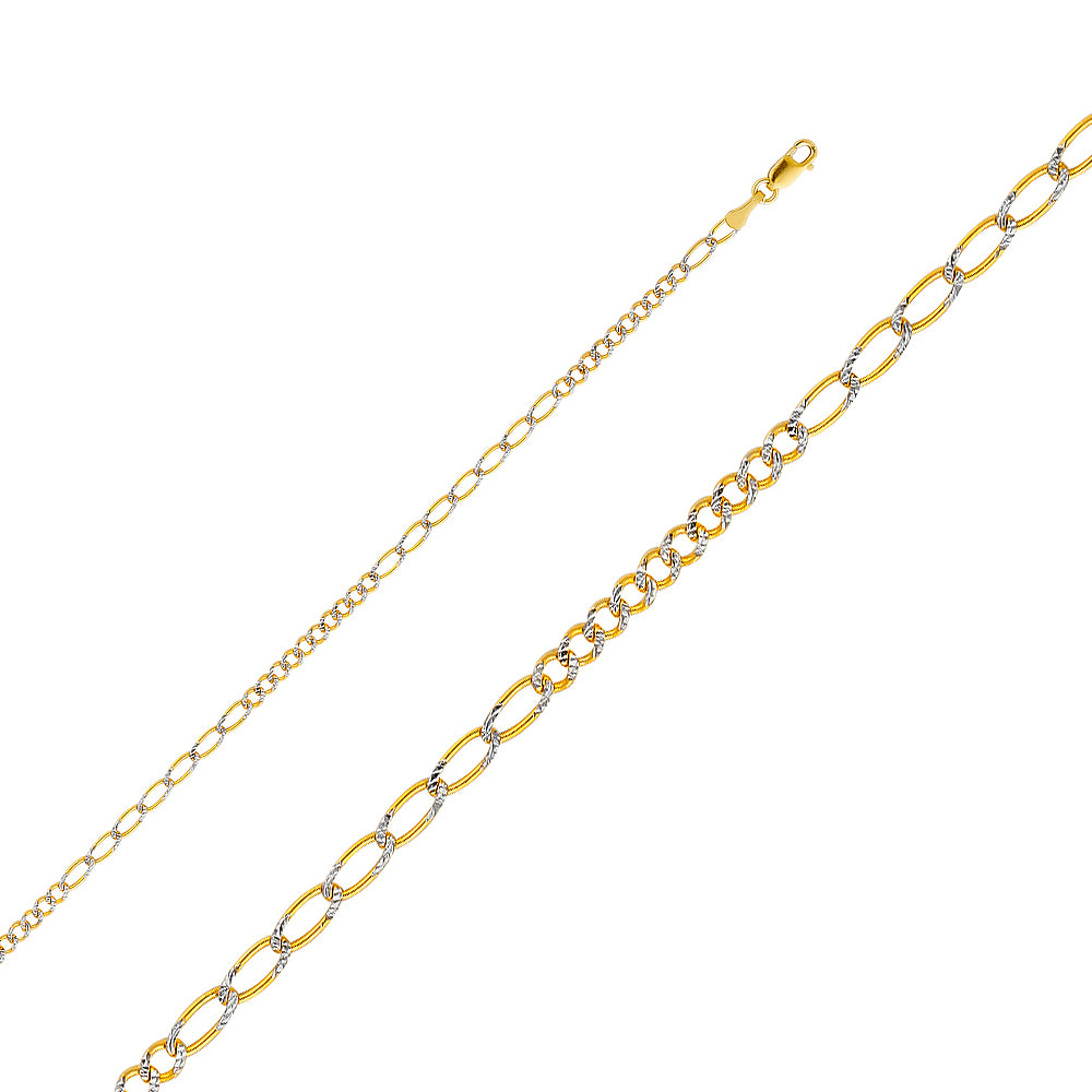 14K White Gold Assorted White Pave 2.6mm Chain - CH-0356