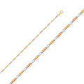 14K Tri Color Gold 3 Color Figaro 3+1 Concave Regular 1.8mm Chain - CH-0363