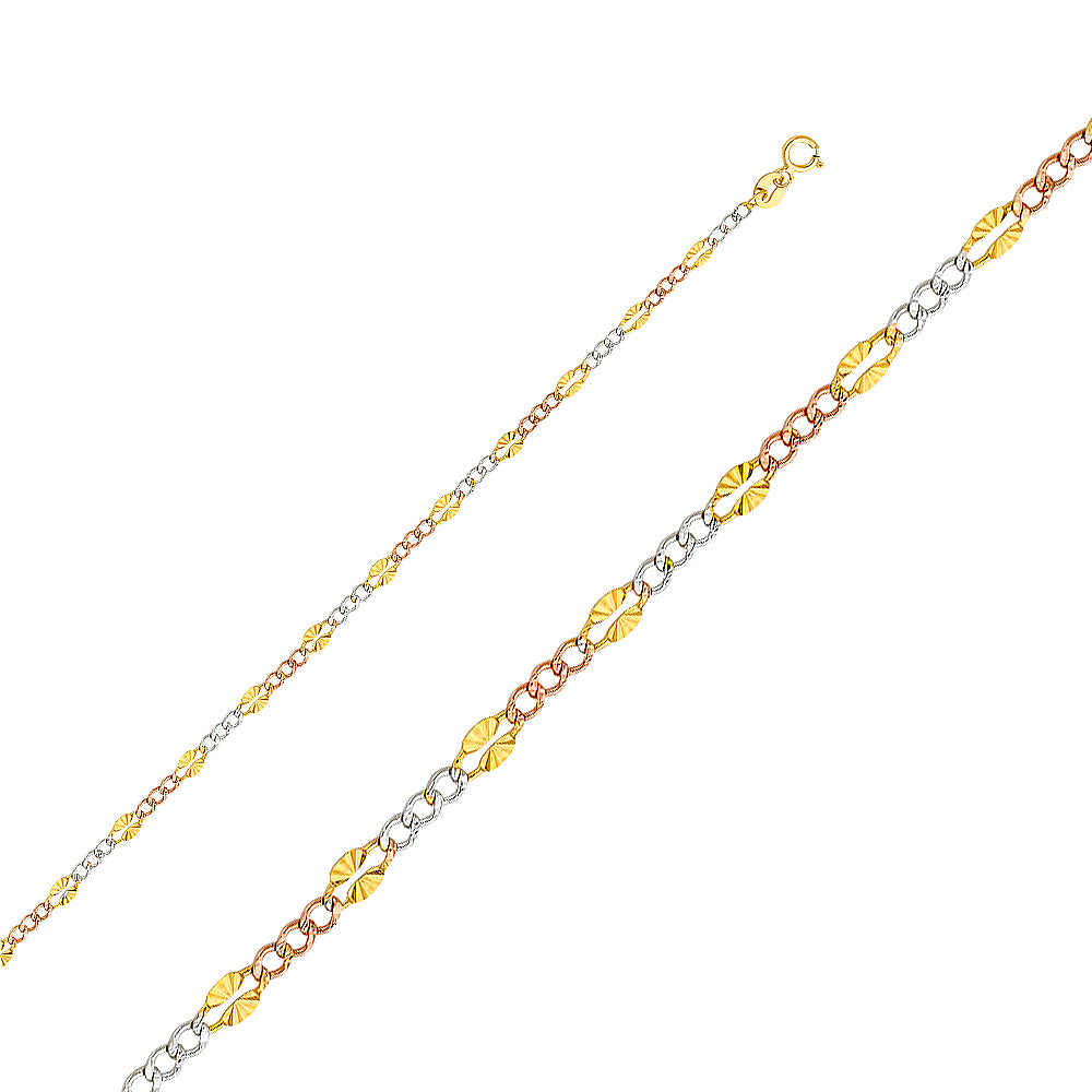 14K Tri Color Gold 3 Color Stamped Figaro 3+1 3.2mm Chain - CH-0368