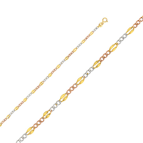 14K Tri Color Gold 3 Color Stamped Figaro 3+1 3.2mm Chain - CH-0368