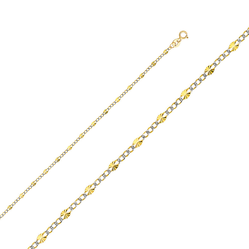 14K White Gold Stamped Figaro 3+1 White Pave 2.5mm Chain - CH-0371