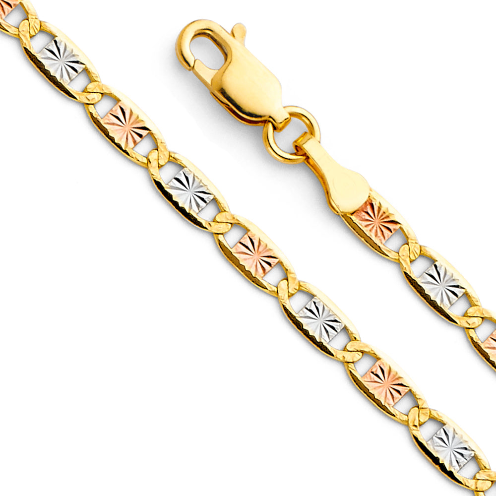 14K Tri Color Gold 3 Color Valentino with Star D.C. 3.3mm Chain - CH-0376