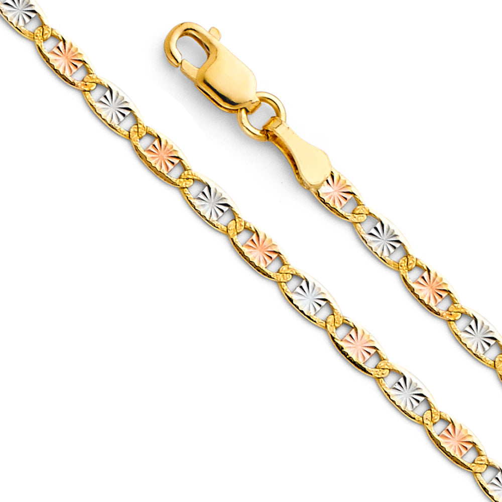 14K Tri Color Gold 3 Color Valentino with Star D.C. 2.6mm Chain - CH-0377