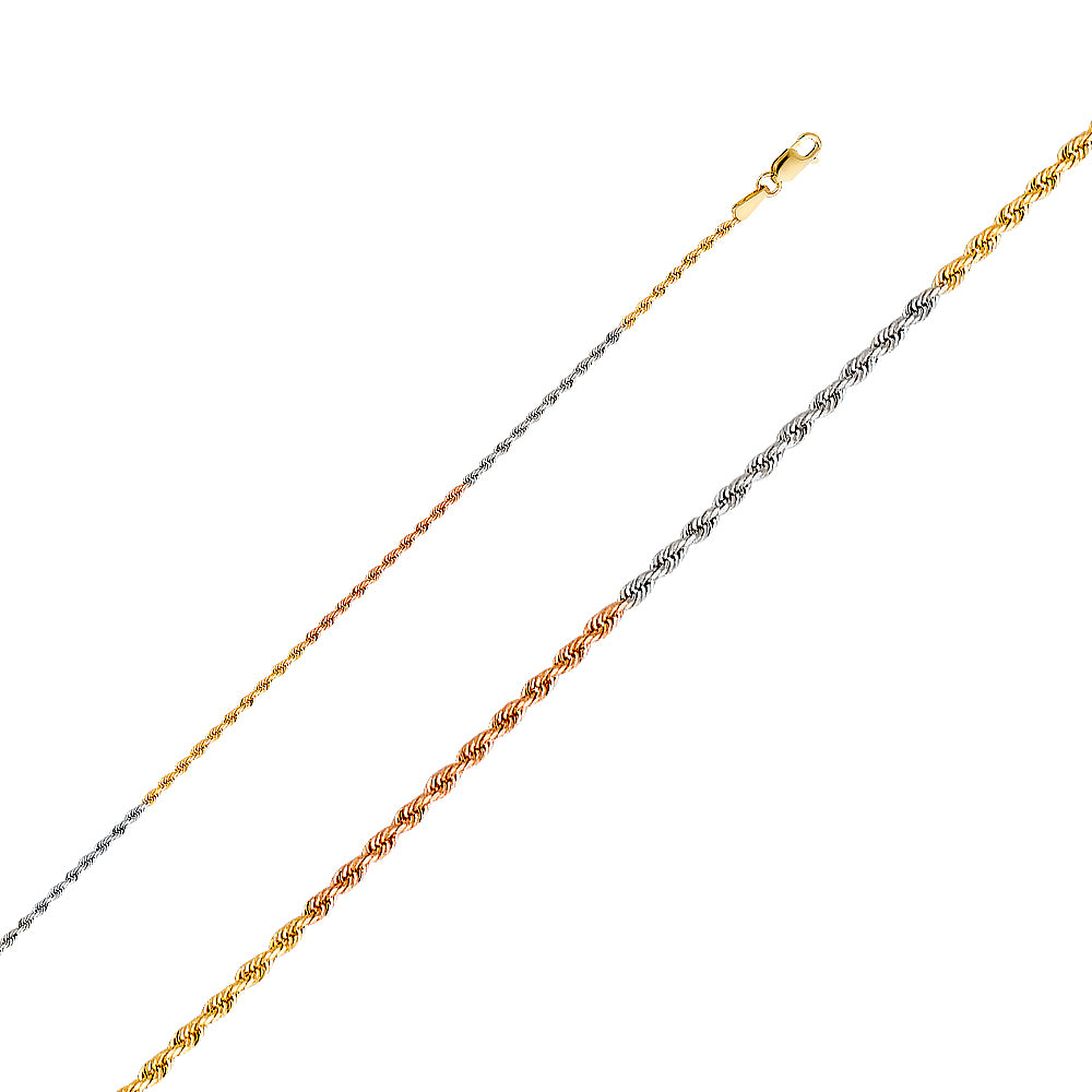14K Tri Color Gold Solid 3 Color Solid Regular Rope D.C. 1.5mm Chain - CH-0392