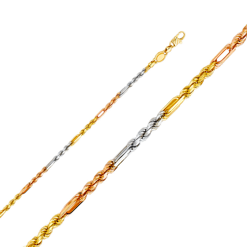 14K Yellow Gold Solid Solid Figaro Rope 3mm Chain - CH-0399