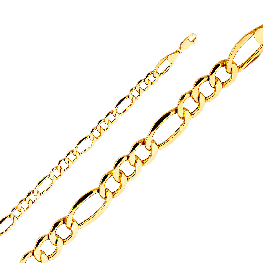 14K Yellow Gold Hollow Bevelled Figaro 3+1 6.5mm Chain - CH-0410