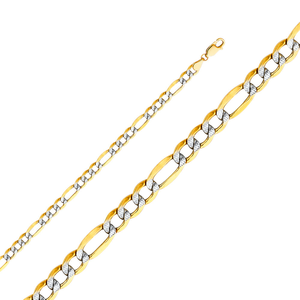 14K White Gold Hollow Bevelled Figaro 3+1 White Pave 5mm Chain - CH-0412