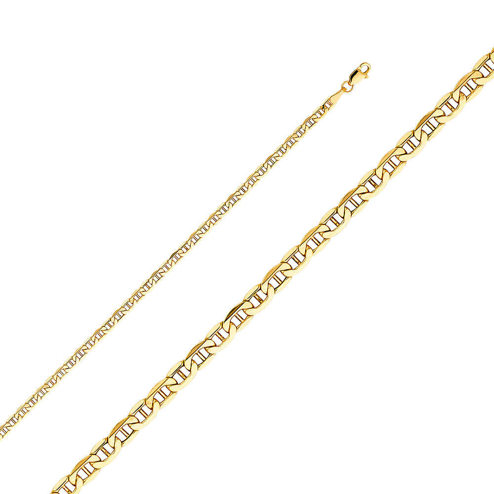 14K Yellow Gold Hollow Bevelled Mariner 3.5mm Chain - CH-0413