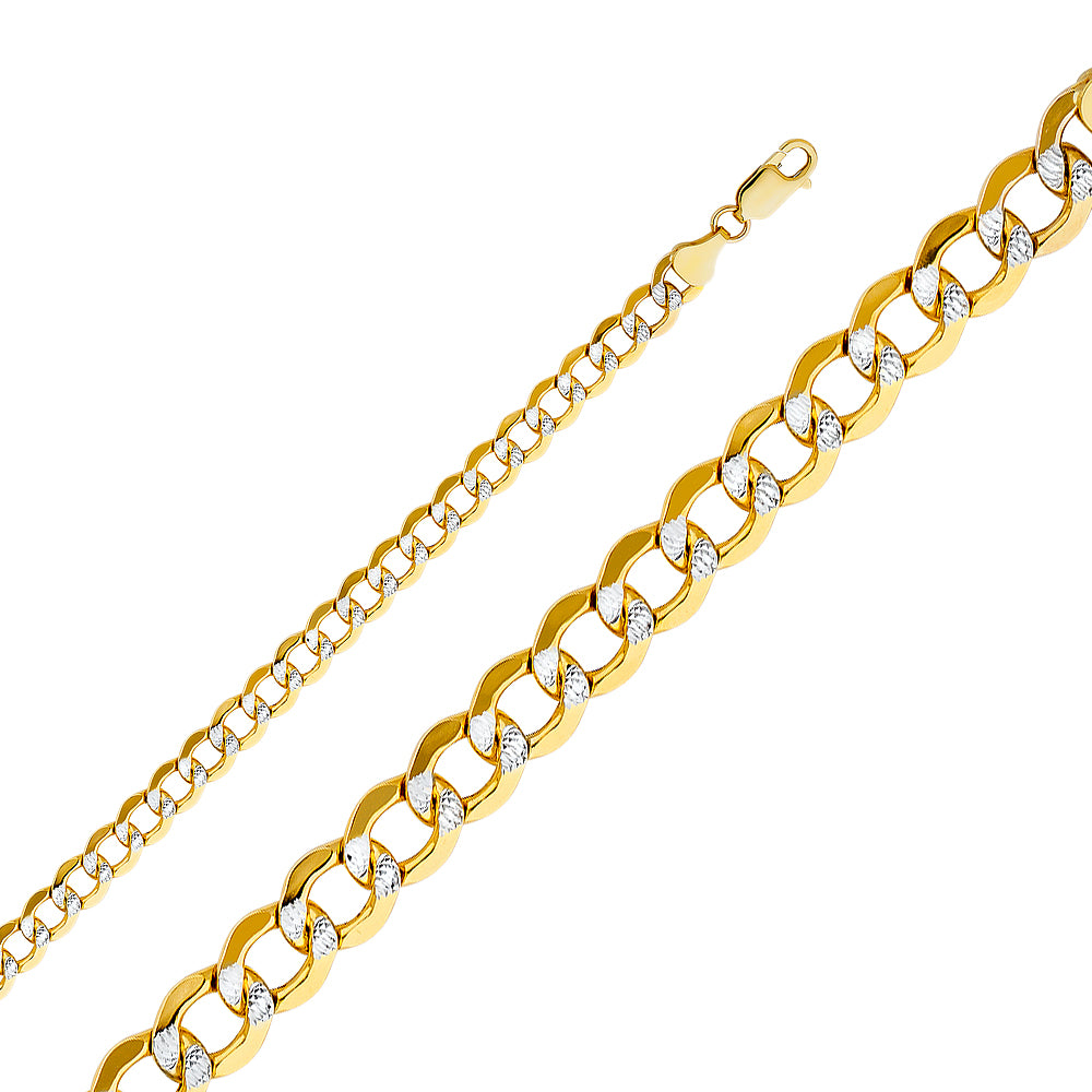 14K White Gold Hollow Bevelled Curb White Pave 6.7mm Chain - CH-0429