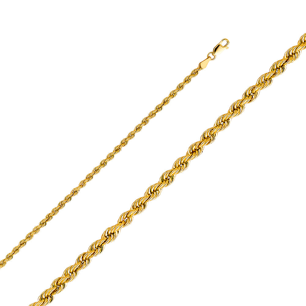 14K Yellow Gold Hollow Hollow Regular Rope 3mm Chain - CH-0435
