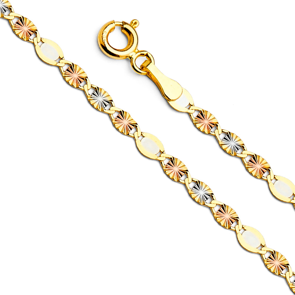 14K Tri Color Gold 3 Color Valentino with Star D.C. 3mm Chain - CH-0514