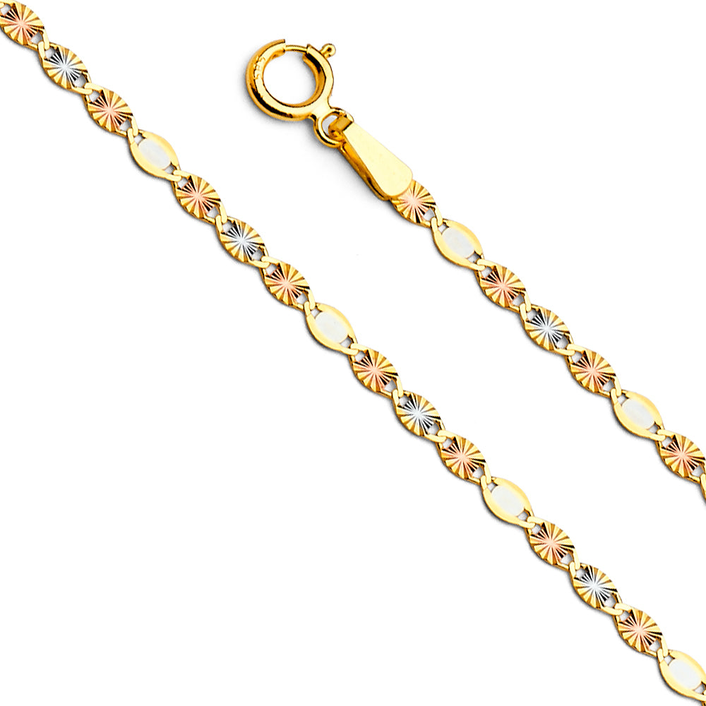 14K Tri Color Gold 3 Color Valentino with Star D.C. 2.1mm Chain - CH-0515