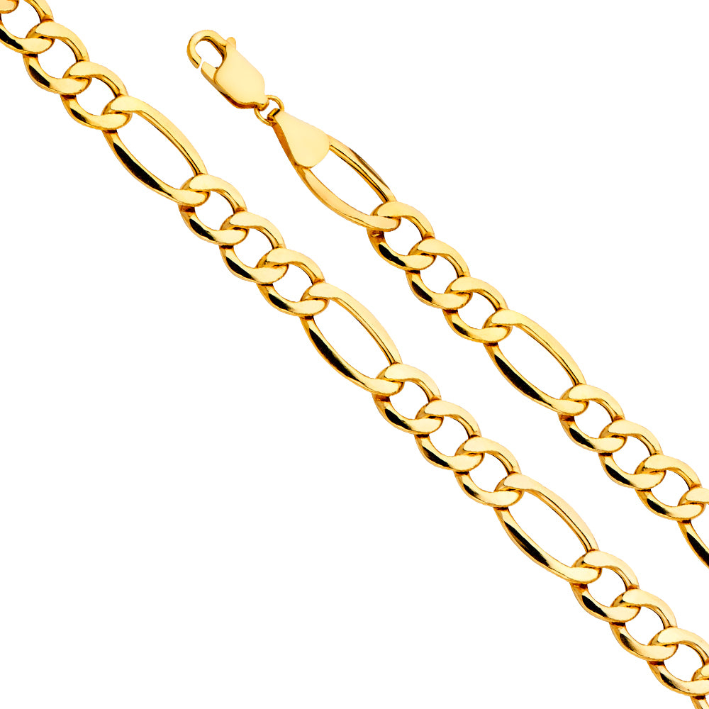 14K Yellow Gold Hollow Bevelled Figaro 3+1 8.4mm Chain - CH-0532