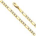 14K White Gold Light Figaro 3+1 Fancy D.C. White Pave 3.8mm Chain - CH-0563