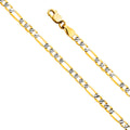 14K White Gold Light Figaro 3+1 Fancy D.C. White Pave 3.1mm Chain - CH-0564