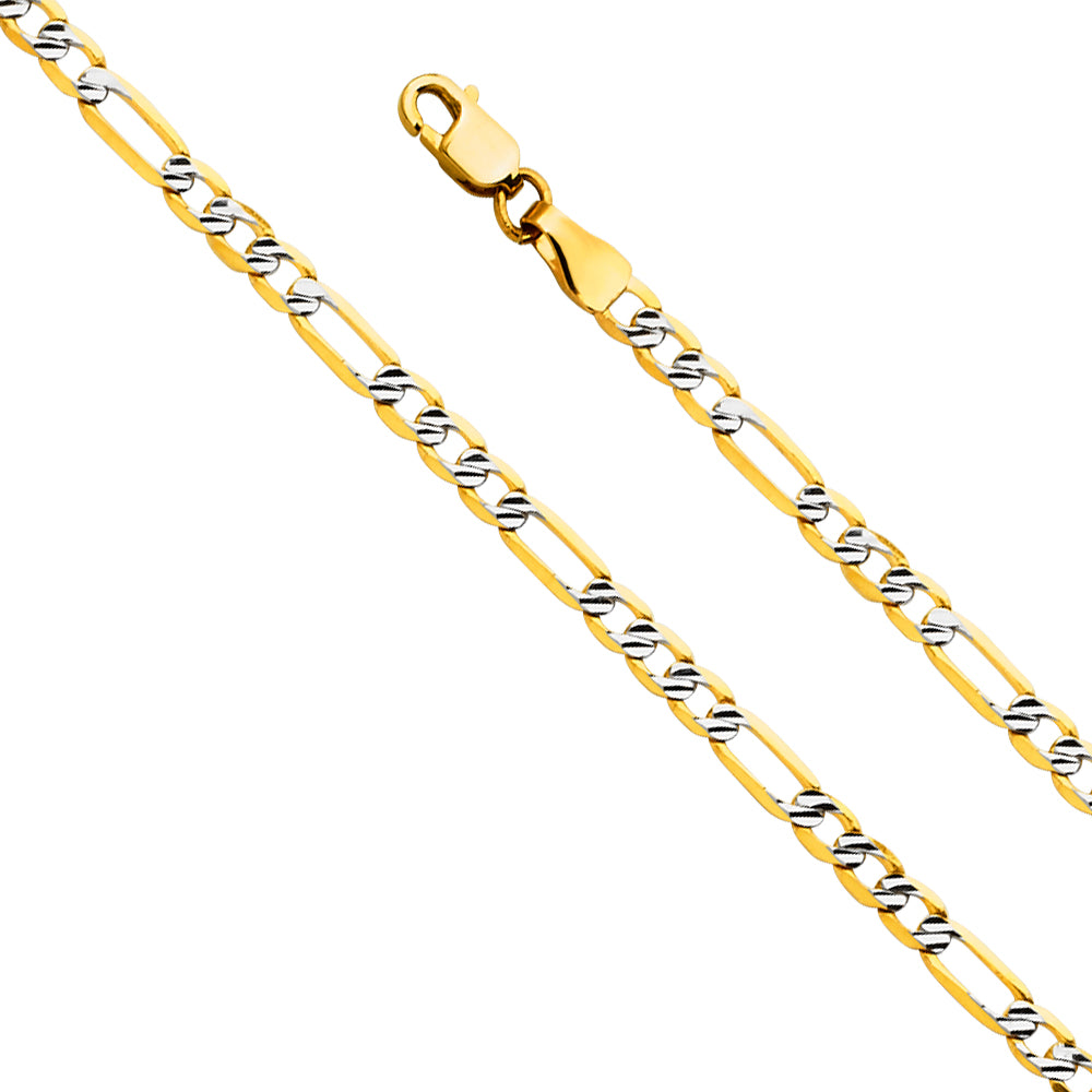 14K White Gold Light Figaro 3+1 Fancy D.C. White Pave 3.1mm Chain - CH-0564