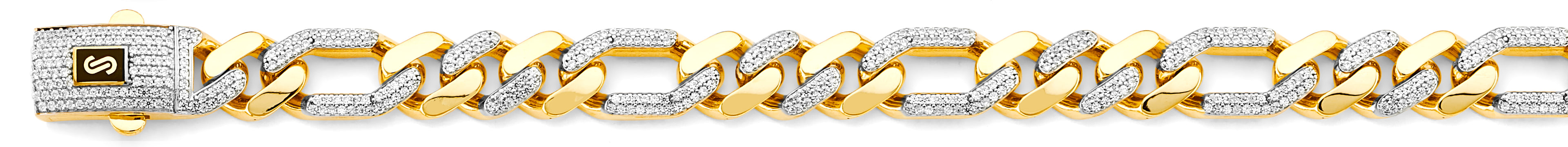 14K Yellow Gold Hollow Monaco Chain Figaro 3+1 with CZ 11.5mm Chain - CH-0588