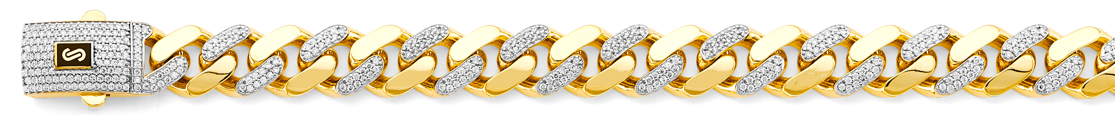 14K Yellow Gold Hollow Monaco Chain Curb with CZ 13.5mm Chain - CH-0591
