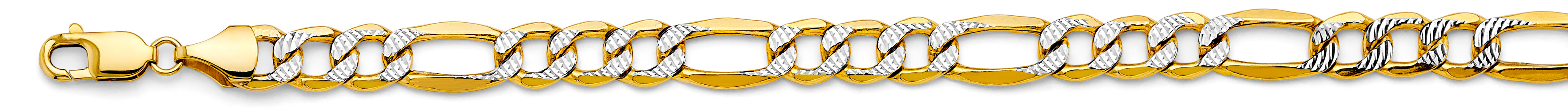 14K White Gold Hollow Bevelled Figaro 3+1 White Pave 8.6mm Chain - CH-0656