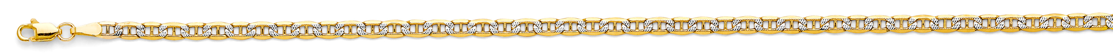 14K White Gold Hollow Bevelled Mariner White Pave 3.4mm Chain - CH-0658