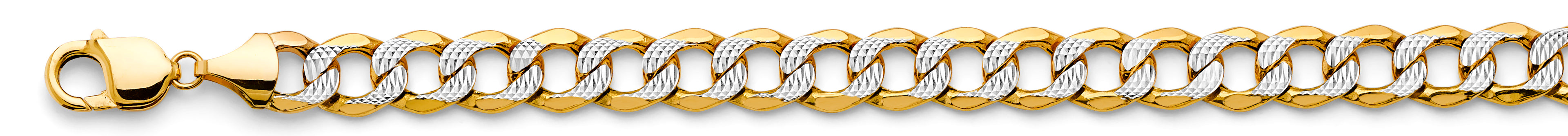 14K White Gold Hollow Bevelled Curb White Pave 10.8mm Chain - CH-0661