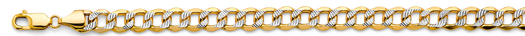 14K White Gold Hollow Bevelled Curb White Pave 8.9mm Chain - CH-0662