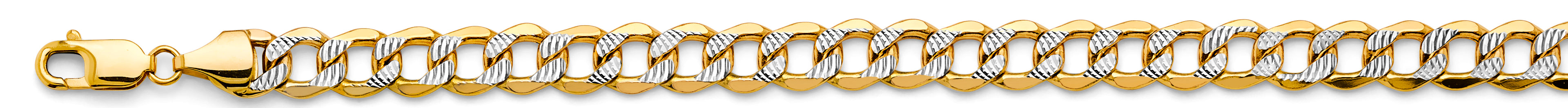 14K White Gold Hollow Bevelled Curb White Pave 8.9mm Chain - CH-0662