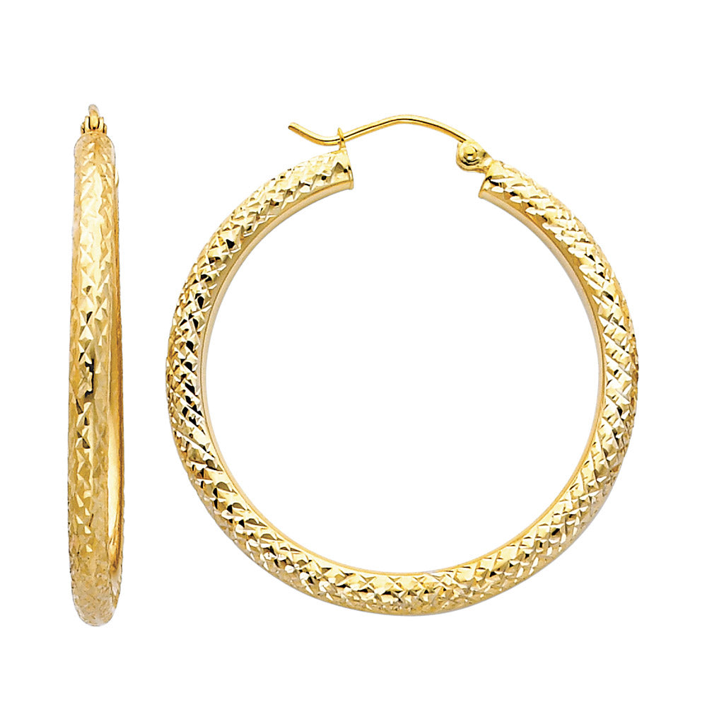 14K Yellow Gold Basic & Fancy Hoop Earring - ER78