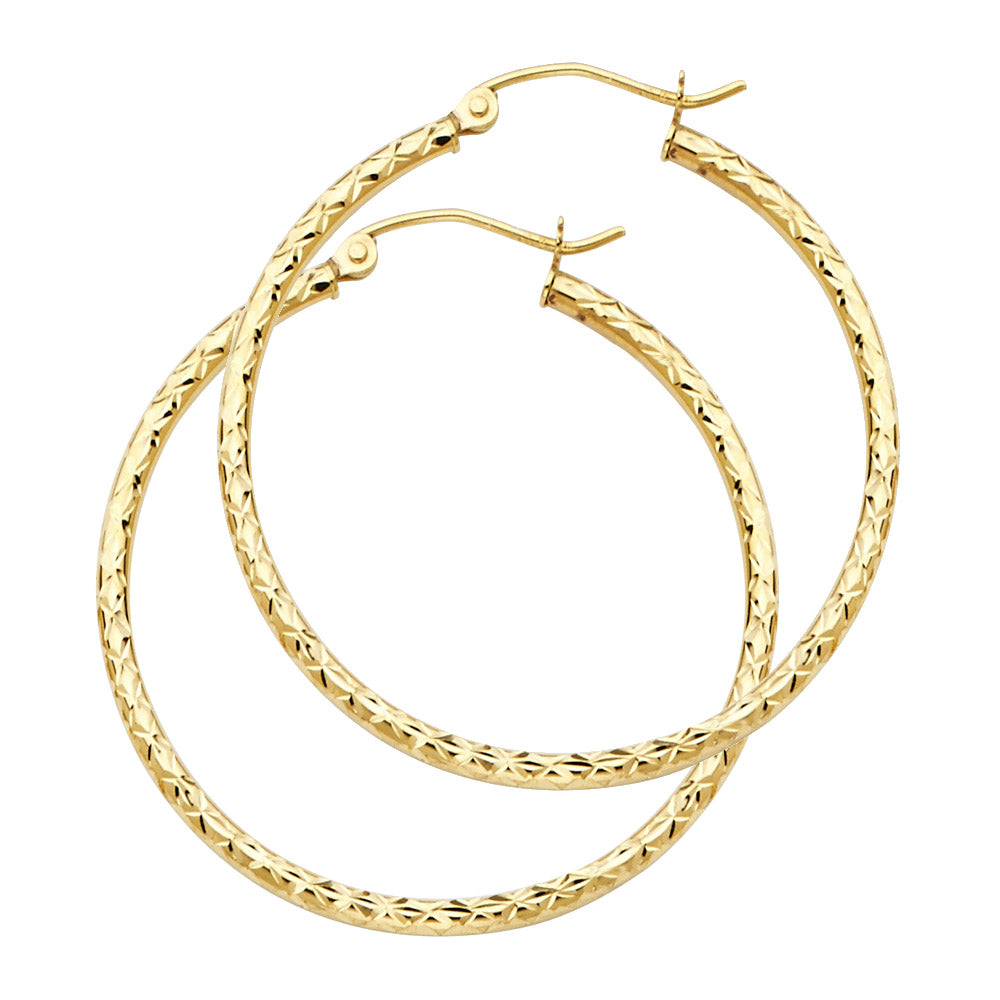 14K Yellow Gold Basic & Fancy Hoop Earring - ER107