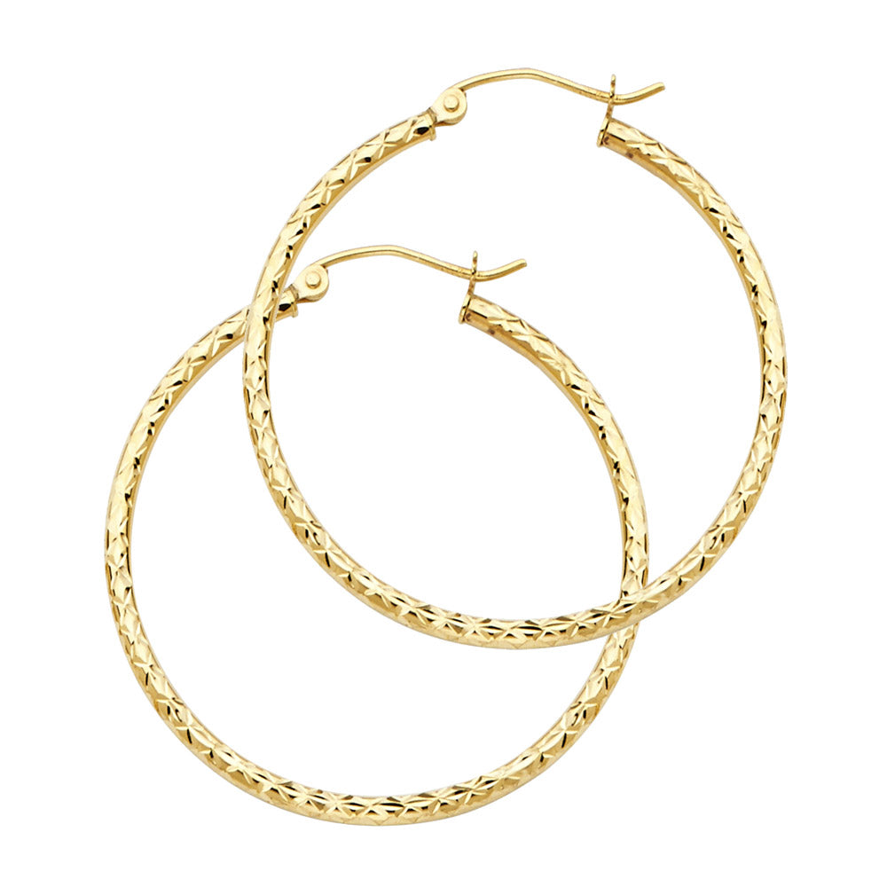 14K Yellow Gold Basic & Fancy Hoop Earring - ER108