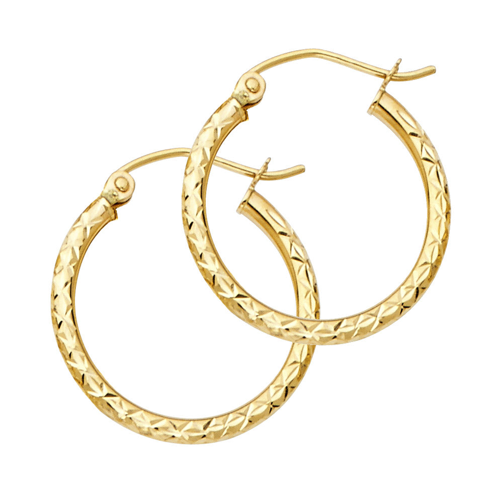 14K Yellow Gold Basic & Fancy Hoop Earring - ER109