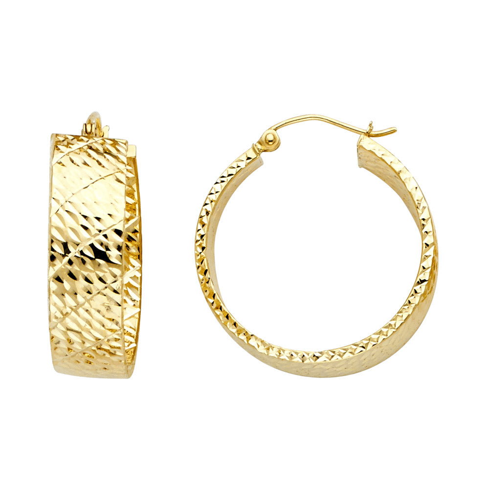14K Yellow Gold Basic & Fancy Hoop Earring - ER731