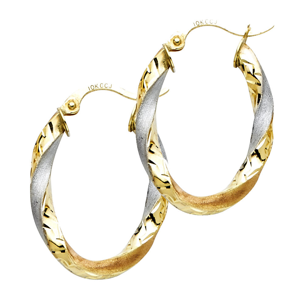 14K Yellow Gold Basic & Fancy Hoop Earring - ER748