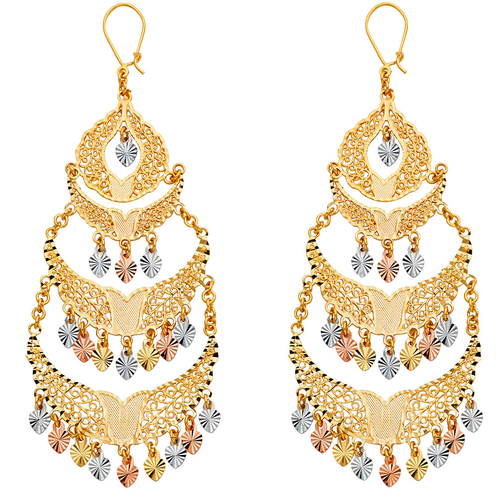 14K Yellow Gold Teardrop & Chandelier Earring - ER879