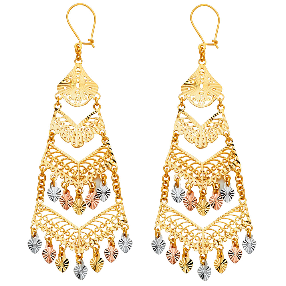 14K Yellow Gold Teardrop & Chandelier Earring - ER880