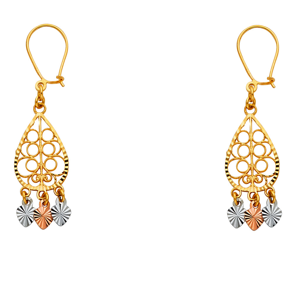 14K Yellow Gold Teardrop & Chandelier Earring - ER891