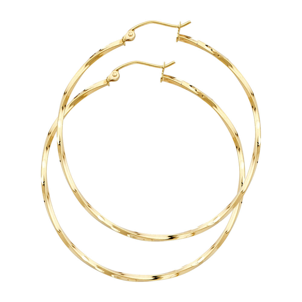 14K Yellow Gold Basic & Fancy Hoop Earring - ER927