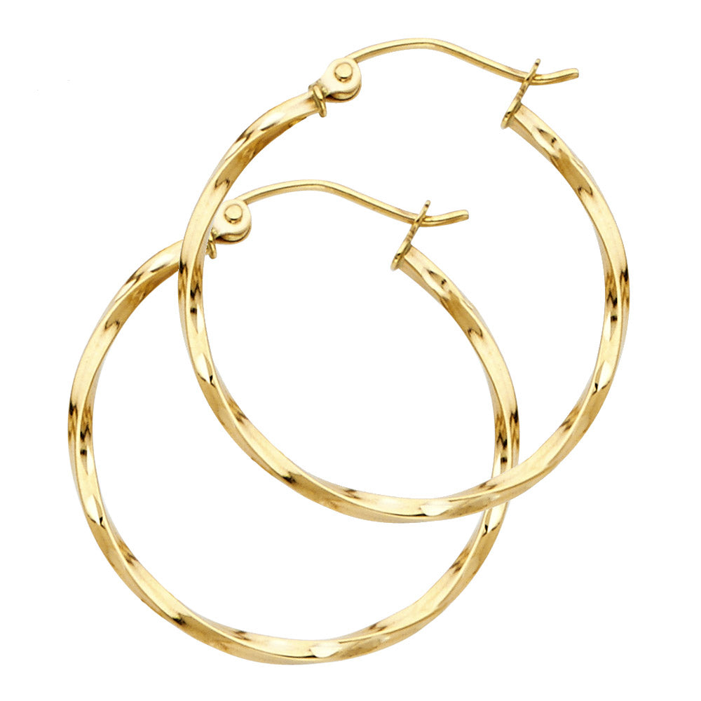 14K Yellow Gold Basic & Fancy Hoop Earring - ER928