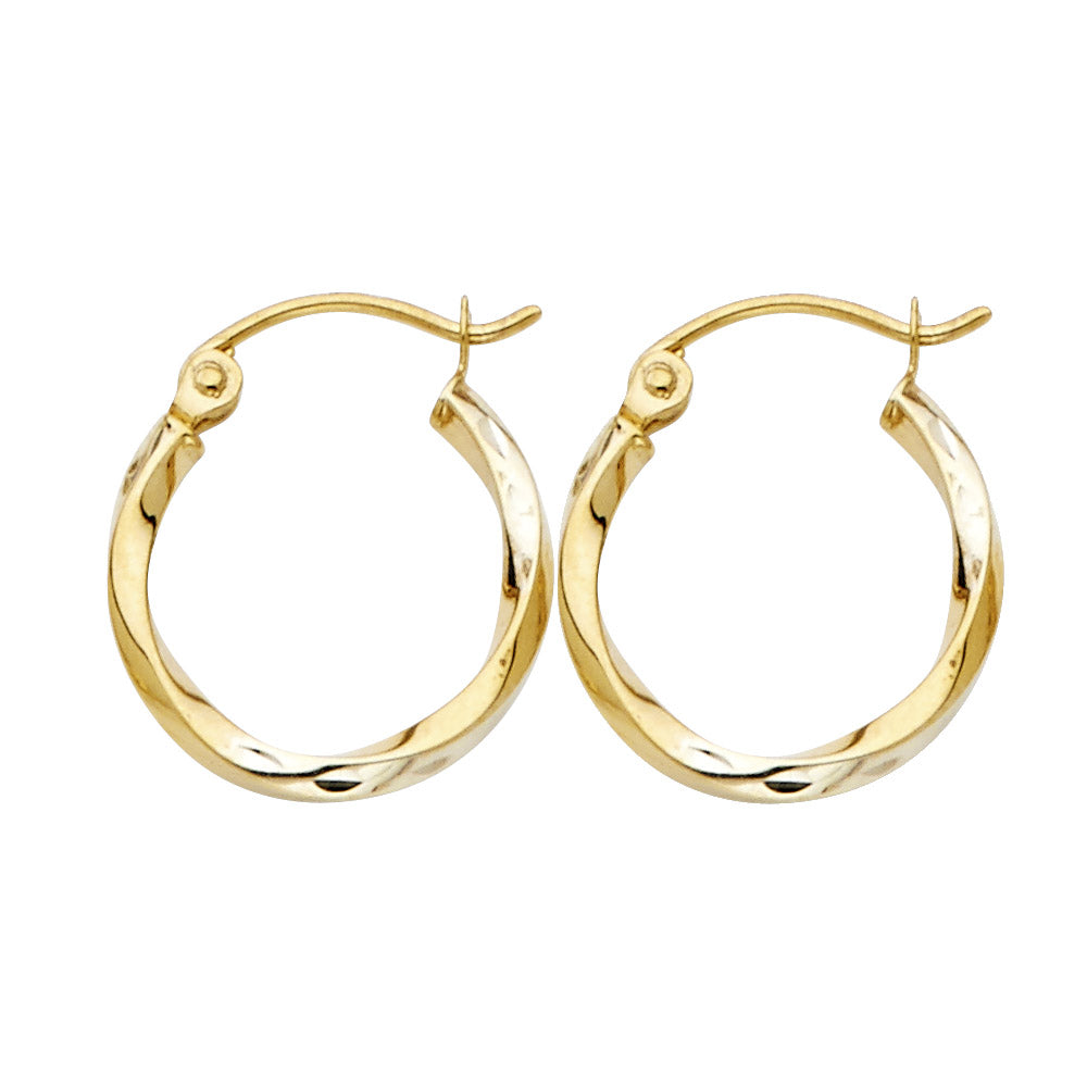 14K Yellow Gold Basic & Fancy Hoop Earring - ER930