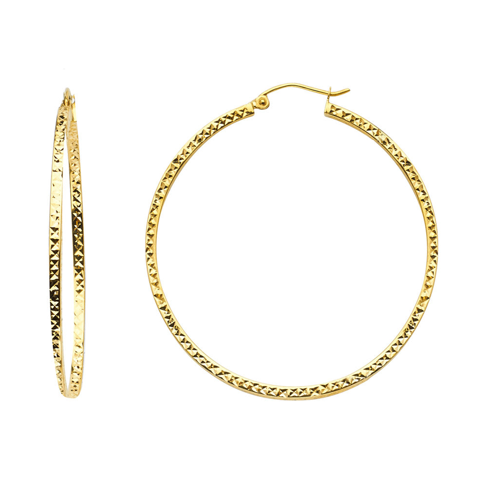 14K Yellow Gold Basic & Fancy Hoop Earring - ER938