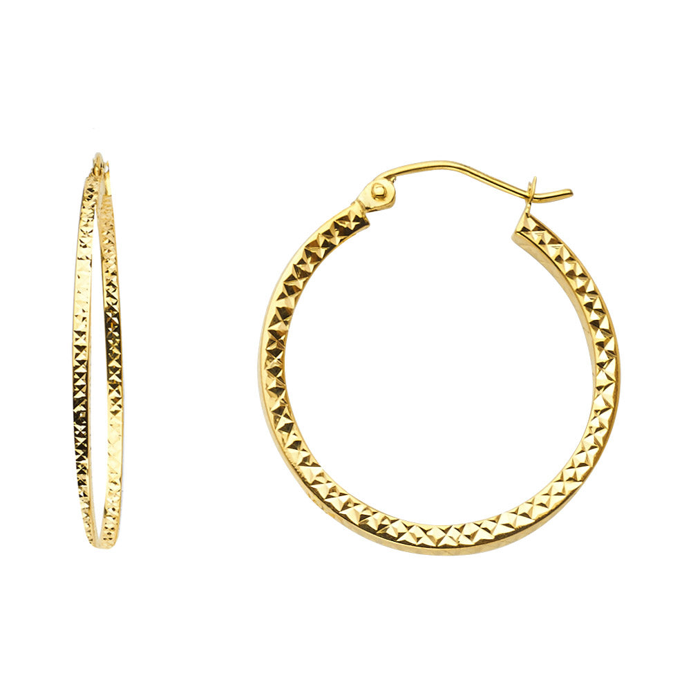 14K Yellow Gold Basic & Fancy Hoop Earring - ER939