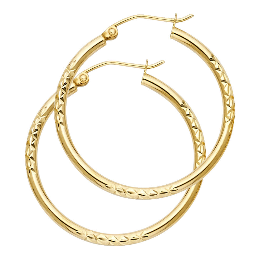 14K Yellow Gold Basic & Fancy Hoop Earring - ER972